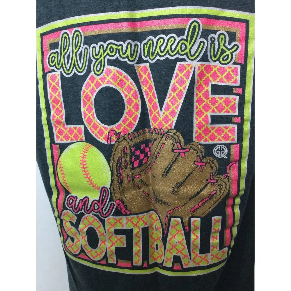 Girlie girl originals All You Need is Love and Softball Glittery T shirt - Picture 4 of 4